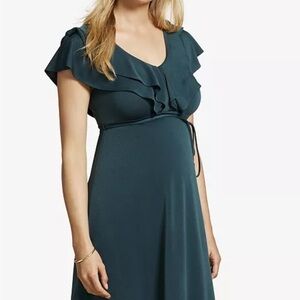 Jessica Simpson Teal Midi Maternity Dress with Ruffle Detail